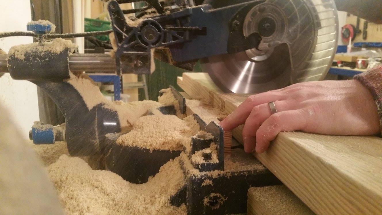 Chop saw cutting timber