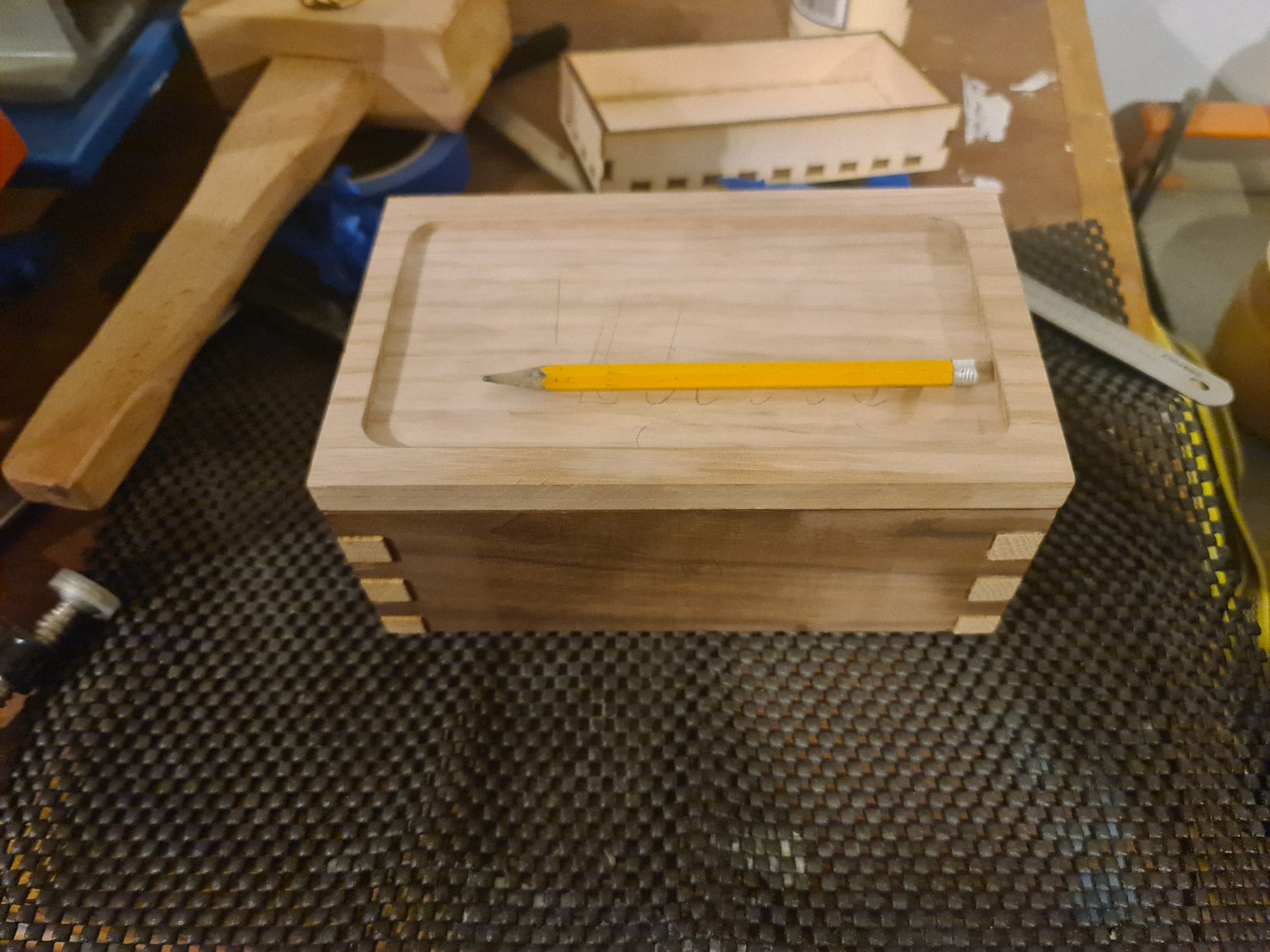 Jewellery box lid with routed recess before resin pour