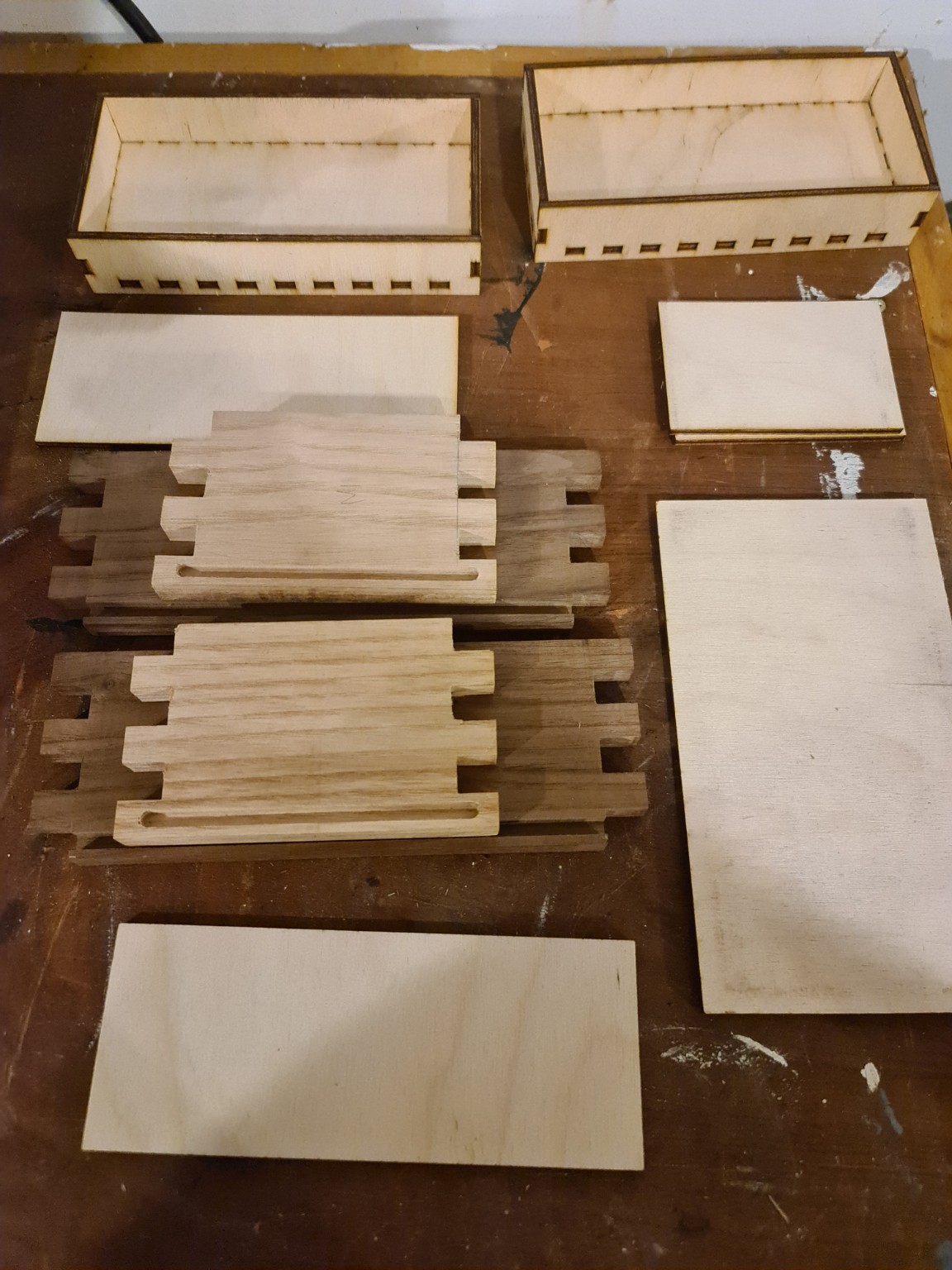 Jewellery box components laid out before assembly